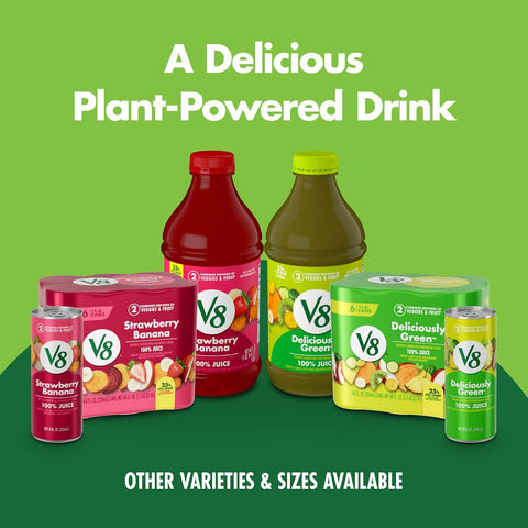 V8 Strawberry Banana 100% Fruit and Vegetable Juice, 8 fl oz Can (6 Pack) (Case of 4)
