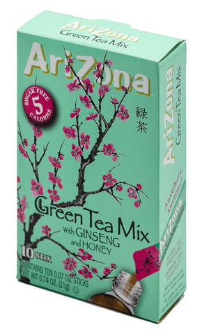 AriZona Green Tea with Ginseng Sugar Free Iced Tea Stix, Low Calorie Single Serving Drink Powder Packets, 10 Count (Pack of 12)