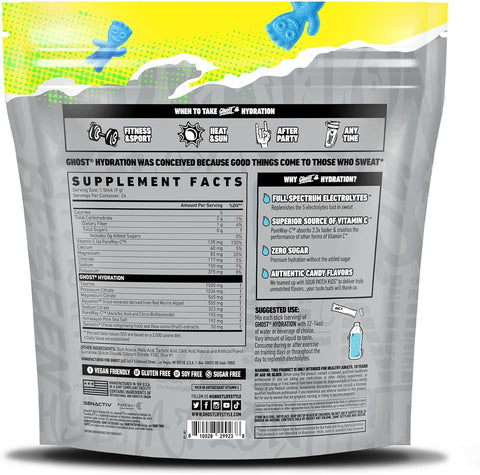 GHOST Hydration Packets, Sour Patch Kids Blue Raspberry, 24 Sticks, Electrolyte Powder - Drink Mix Supplement with Magnesium