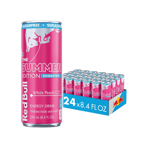 Red Bull Summer Edition Sugarfree Energy Drink, White Peach, 8.4 fl. oz., Case of 24 cans, with 80mg Caffeine, Taurine & B Vitamins