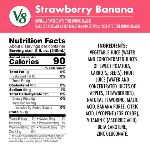 V8 Strawberry Banana 100% Fruit and Vegetable Juice, 46 fl oz Bottle (Pack of 6)