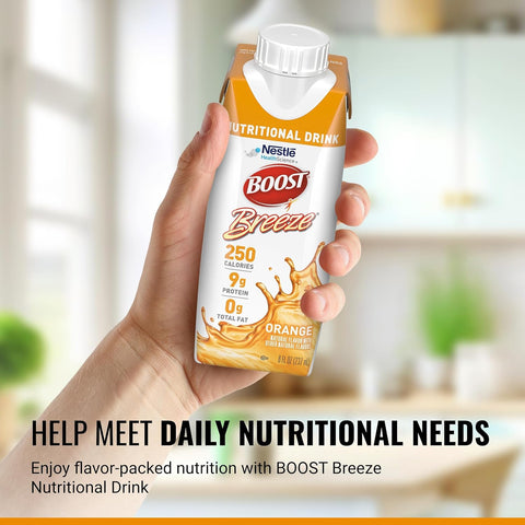 BOOST Breeze Clear Nutritional Drink - 250 Calories - 19 Vitamins & Minerals - 9 g Protein – Fortified Clear Nutritional Drink with Vitamin A & Zinc - Orange Flavor - 8 fl oz (Pack of 24)