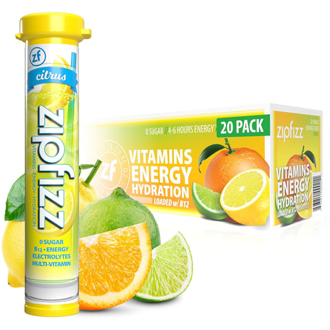 Zipfizz Daily Energy Drink Powder, Fruit Punch, 20 Pack 3-in-1 Sustained Energy, Rapid Hydration, and Essential Vitamins Sugar-Free Electrolyte Powder Contains Vitamin B-12 & Antioxidants
