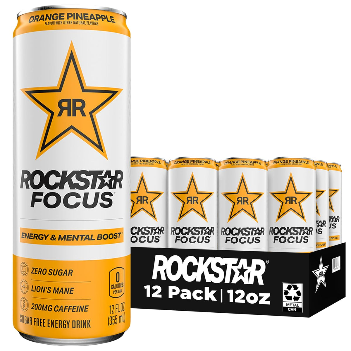 Rockstar Focus, Orange Pineapple, 12 Fl Oz Cans (Pack of 12)