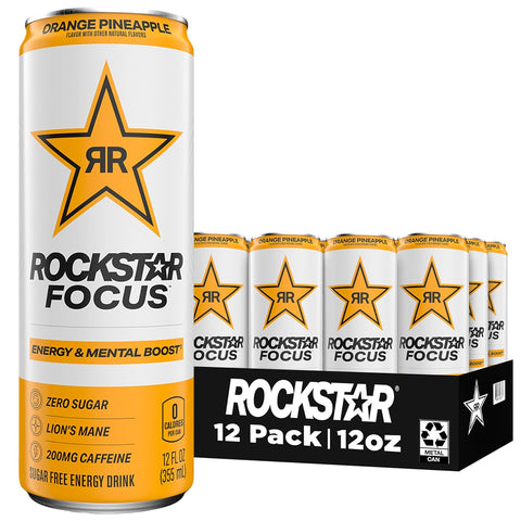 Rockstar Focus, Orange Pineapple, 12 Fl Oz Cans (Pack of 12)