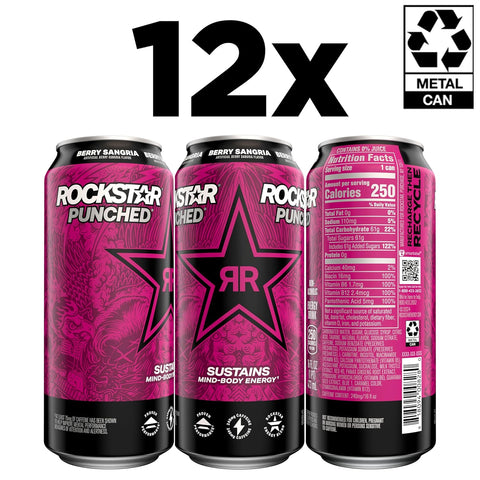 Rockstar Energy Drink Punched Berry Sangria, (12 Pack)