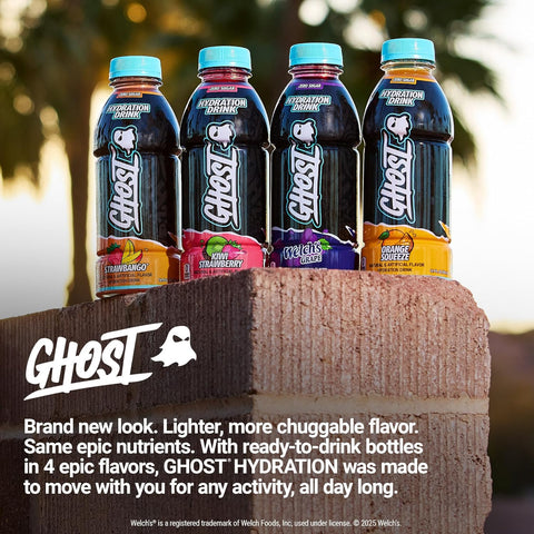GHOST Hydration Drink, Welch’s Grape - RTD Sports Drink with Electrolytes, Natural Vitamins