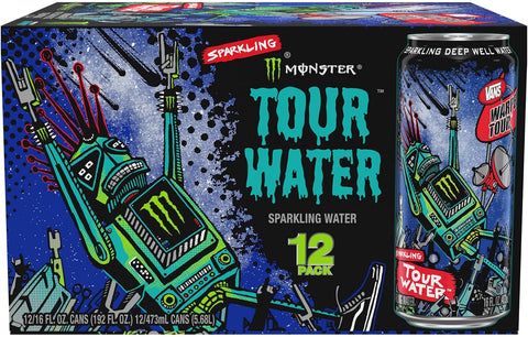 Monster Tour Water by Monster Energy, Sparkling Deep Well Water (Pack of 12)