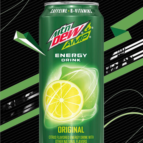 Mtn Dew AMP Energy, Original, Energy Drink with Caffeine, B Vitamins, 16 fl oz cans (12 Pack)