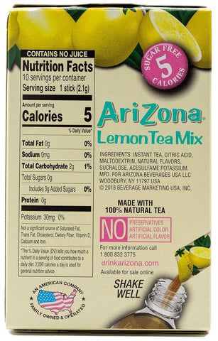 Arizona Lemon Iced Tea Stix Sugar Free, 10 Count Per Box (Pack of 12) Single Serving Drink Powder Packets